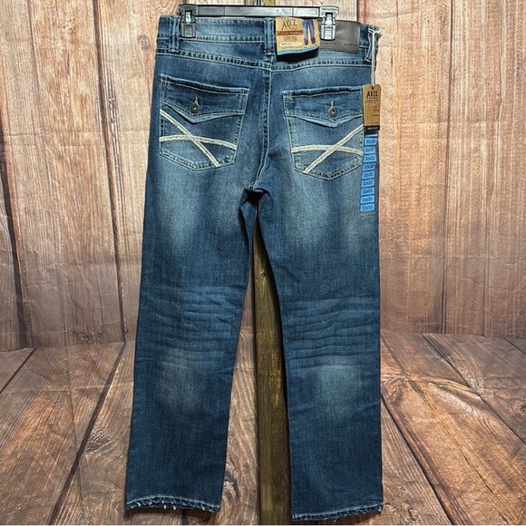 NWT Axle Slim Boot Cut Style with nice medium wash and button on back pockets - Picture 4 of 11